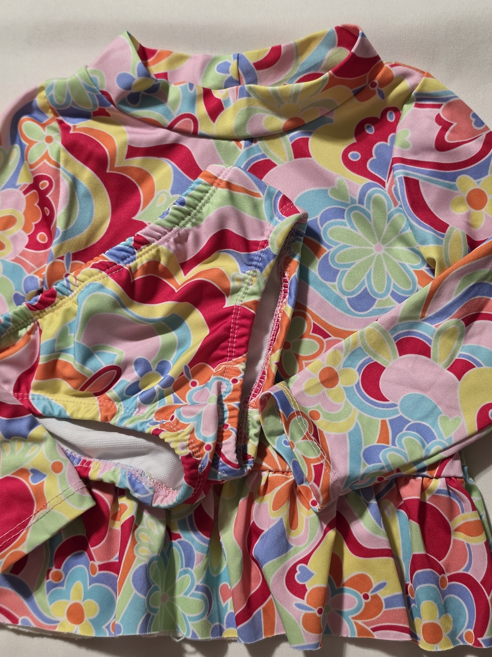 Funky Psychedelic Floral Ruffle Rash Guard Swim Set - 2T - Picture 3 of 4